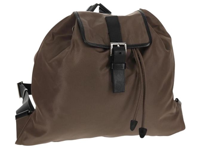 PRADA Backpack Nylon Gray Silver Auth 153654V Brown Silvery