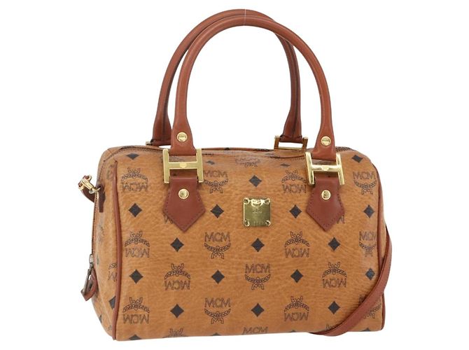 Bolsa Boston MCM Logogram Vicetos em couro PVC 2 em 1 marrom ouro Auth 156940 Dourado