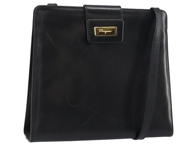 Borsa a Spalla Salvatore Ferragamo in Pelle Nera e Oro Auth BA8682 Nero D'oro