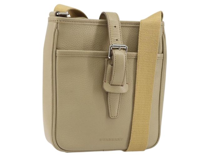 Burberry Bolsa de Ombro de Couro Bege Prata Auth ka786