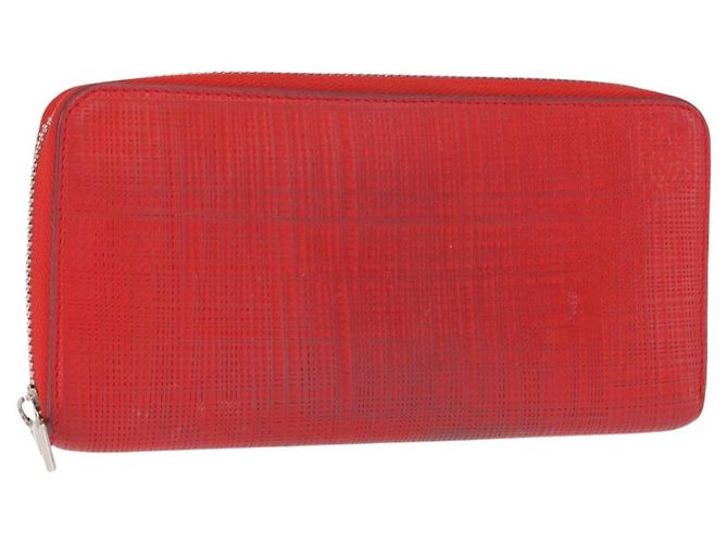 LOEWE Portafoglio Lungo in Pelle Rosso Argento Auth 154215