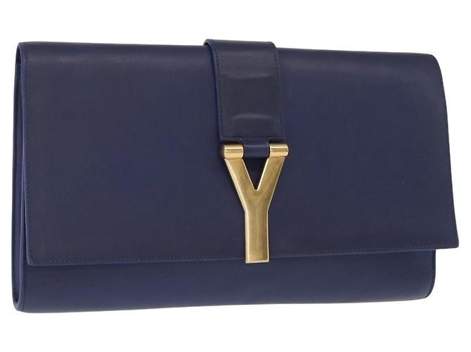 Saint Laurent Borsa Clutch Y line in pelle blu e oro Auth 157238V D'oro