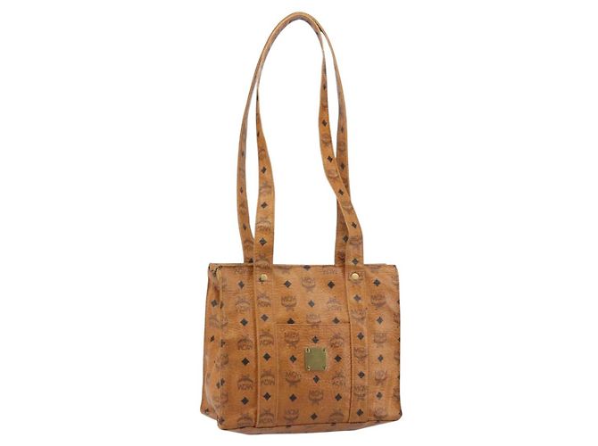 Bolsa tote MCM Logogram Vicetos em couro PVC marrom e dourado Auth bs31511