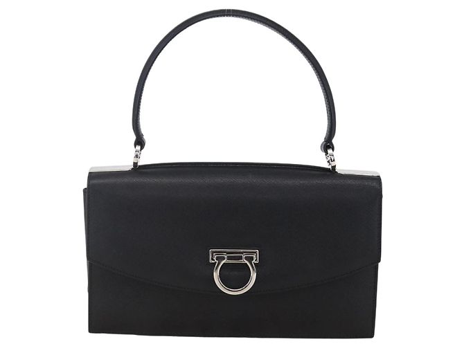Borsa a Spalla Gancini in Pelle Nera e Argento Salvatore Ferragamo Auth 153903 Nero