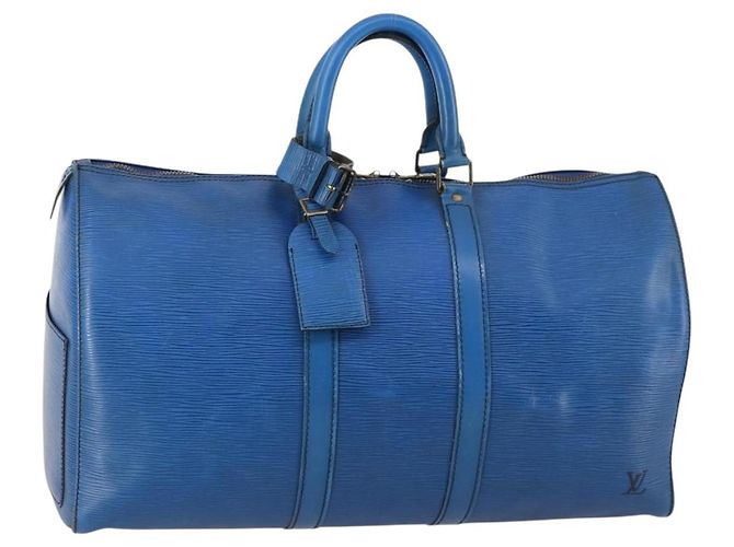 LOUIS VUITTON Epi Keepall 45 Bolsa Boston Azul M42975 LV Auth 142820