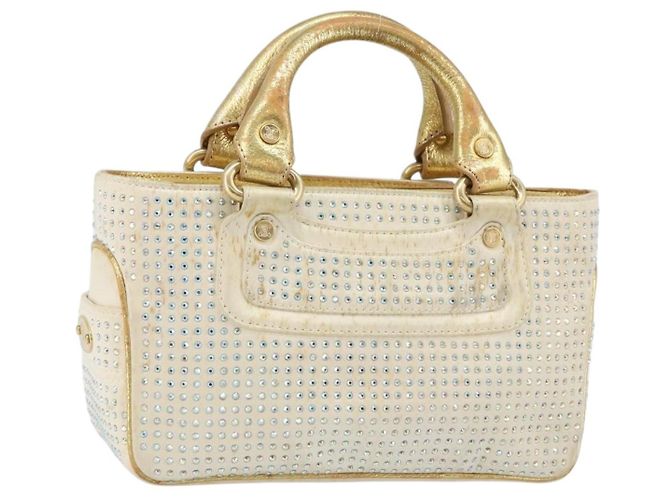 Céline Borsa a Mano CELINE Satin Beige Oro Auth gh992 D'oro