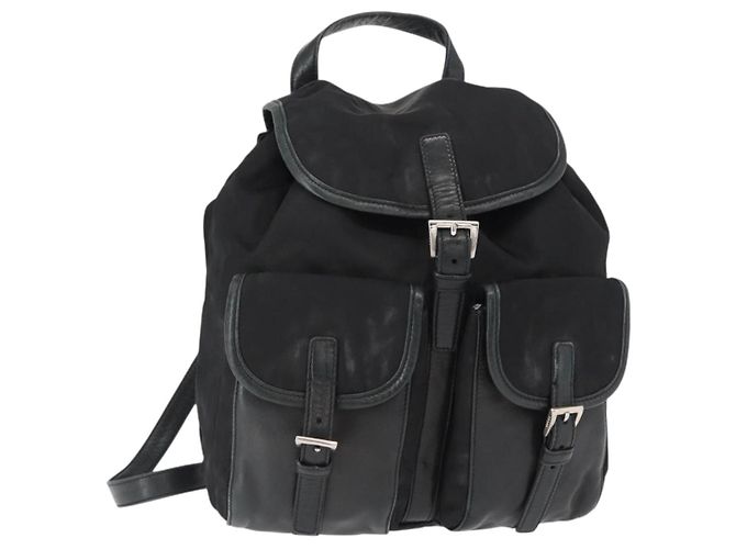 PRADA Backpack Nylon Black Silver Auth 151620 Silvery