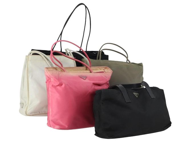 PRADA Handtasche Nylon 5 Set Schwarz Weiß Rosa Auth 153249 Pink