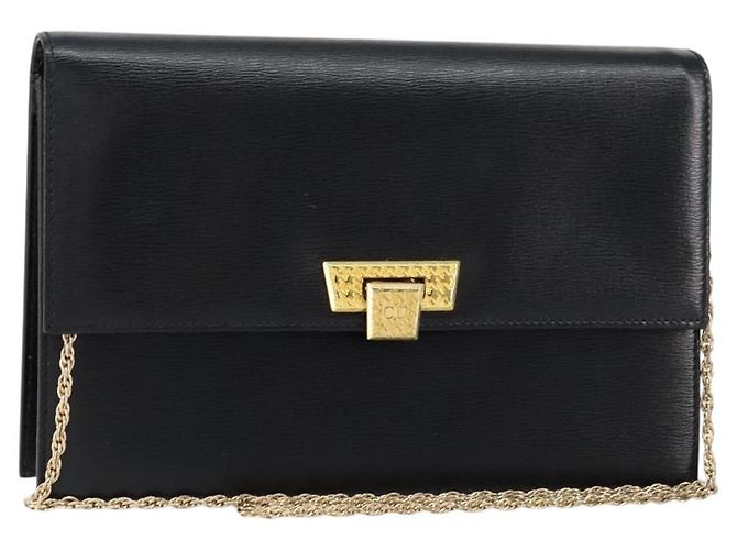 Borsa a spalla con catena Christian Dior in pelle nera e oro Auth BA8202 Nero D'oro