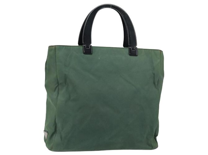 PRADA Handtasche Nylon Grün Silber Auth 151462