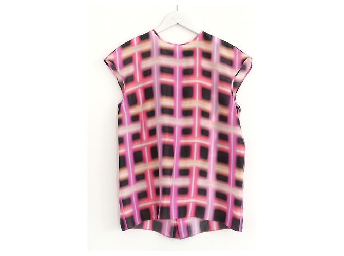 Chanel Spring 2017 Neon Print Silk Top Pink