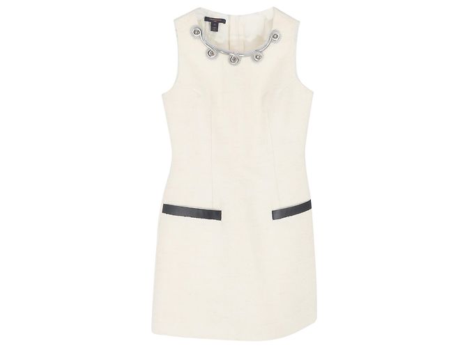 Vestido Mini em Algodão Branco Embellished com Corrente de Espinhos Louis Vuitton Cru