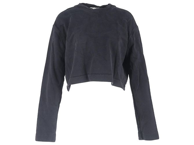 Pull cropped à col rond en coton noir Acne Studios
