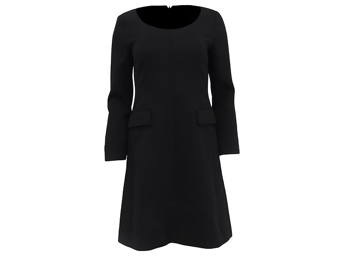 Theory Vestido Mini de Manga Larga con Bolsillos en Poliéster Negro