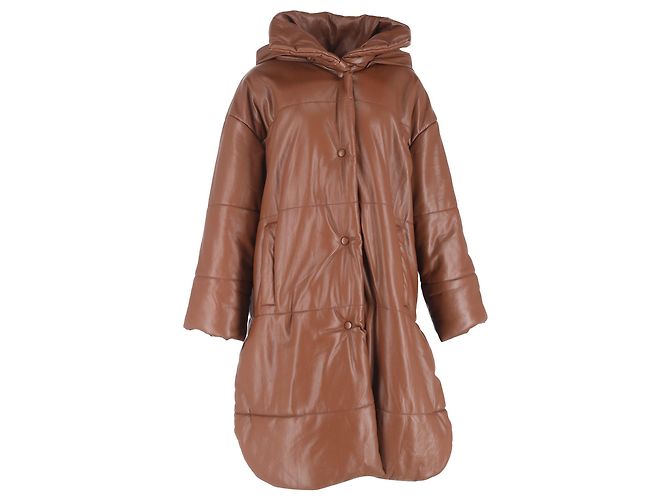 Nanushka Eska Long Vegan Puffer in Brown Polyester Red