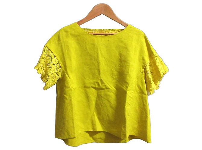 Autre Marque Top de Linho com Mangas de Renda ANTIPAST Amarelo