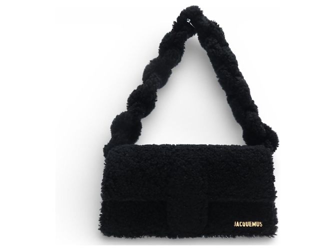 NEW JACQUEMUS BAMBIDOU FUR SHEEPSKIN BLACK BAG