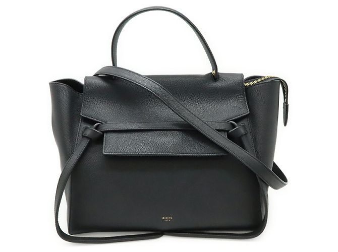 Belt Bag Céline Bolsa Celine de Cinto em Couro de Bezerro Texturizado 2 em 1 Preto
