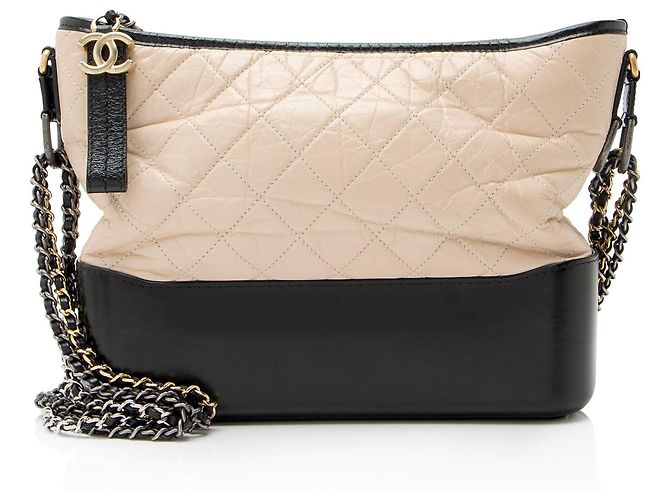 Chanel Gabrielle Medium Hobo em couro de bezerro envelhecido Marrom Bege