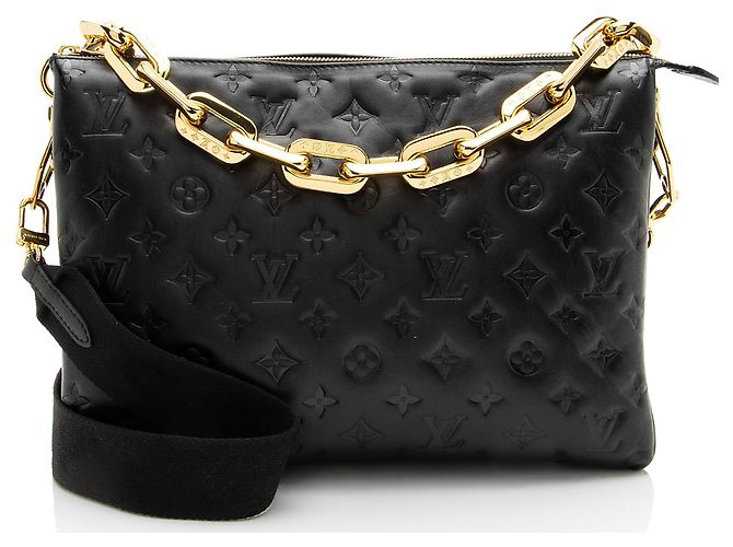 Louis Vuitton Monogram Prägung Lammleder Coussin MM Schultertasche Schwarz