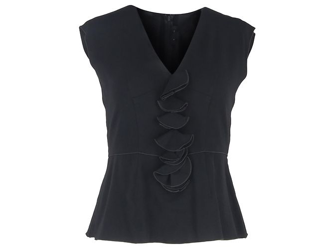 Marc Jacobs V-Neck Ruffled Peplum Top in Black Polyester