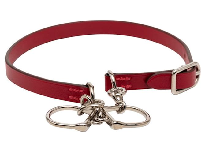 Collier Etrier Double Tour Hermès Argenté Rouge 
