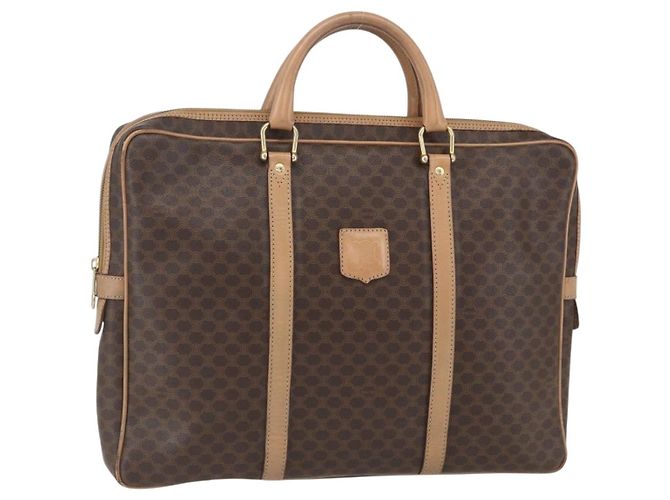 Céline Bolsa de negócios em lona Macadam CELINE em couro PVC marrom e dourado Auth mr1694