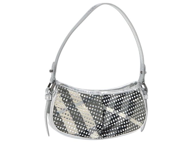 Borsa a Spalla Burberry Nova Check PVC Argento Auth 156475