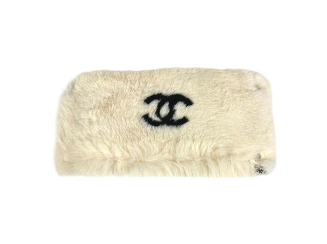 Bracciale in pelliccia con logo CC Coco vintage di Chanel Nero Bianco Giallo