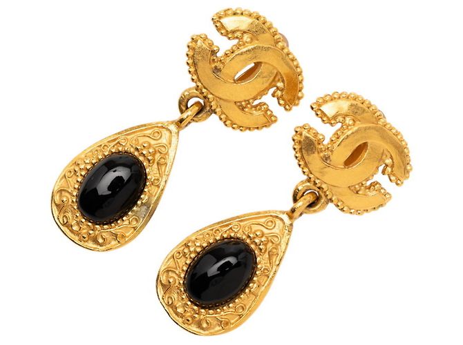 Orecchini vintage Chanel Coco Mark Gripoir Swing Blu D'oro