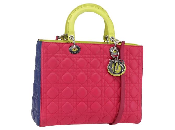 Christian Dior Borsa Lady Dior Canage in pelle 2 in 1 rosa argento Auth 157405SAM