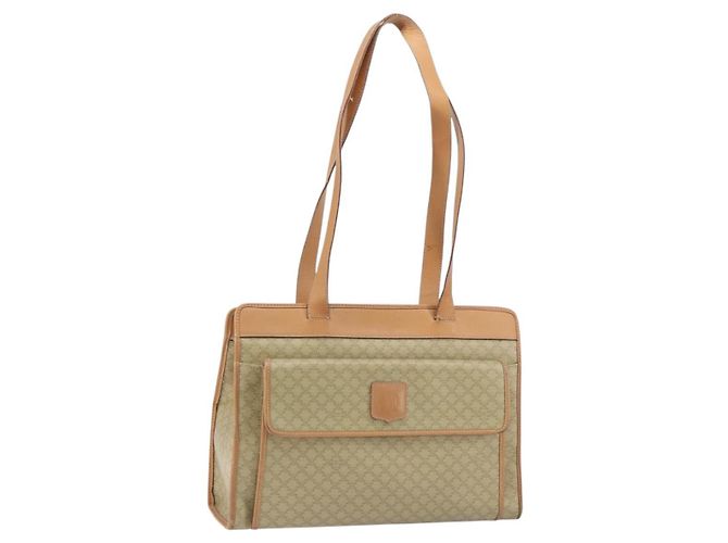 Céline CELINE Macadam Canvas Tote Bag PVC Beige Auth mr1679