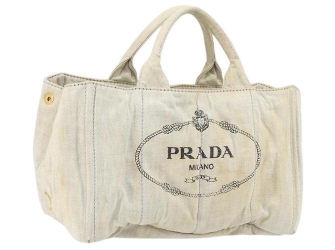 PRADA Canapa MM Sac à main en toile gris or Auth 151445 Marron Doré