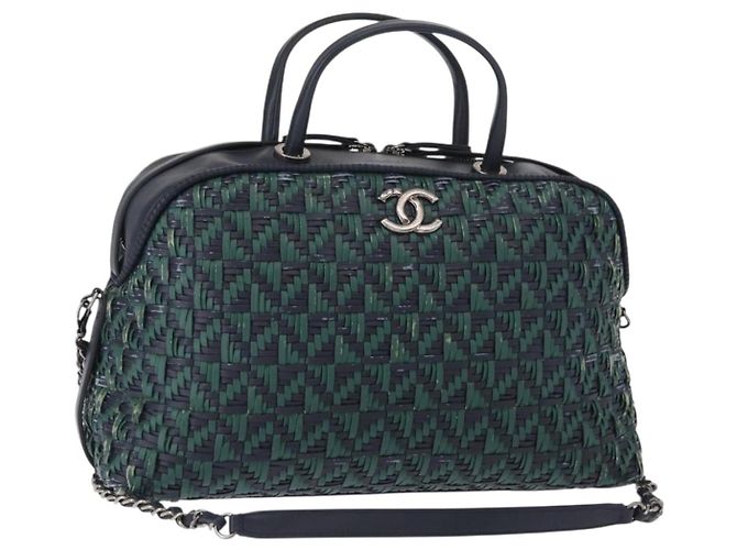 CHANEL Sac à main en cuir 2 en 1 Vert CC Auth BA8704