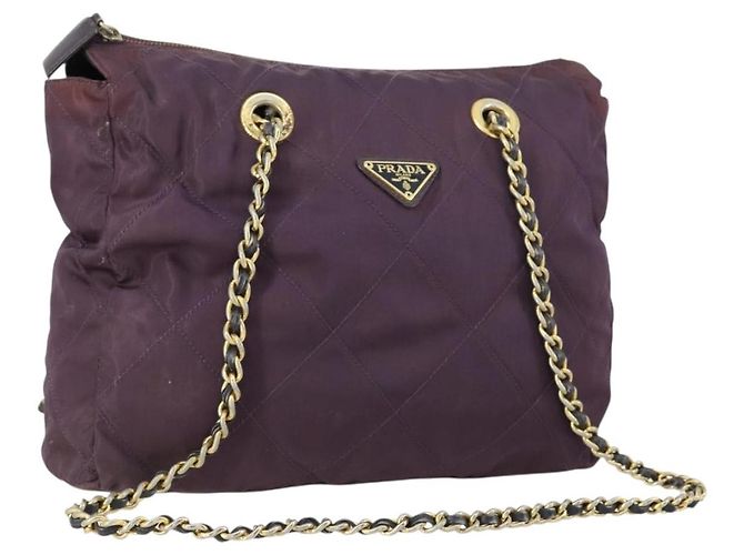PRADA Borsa a Spalla con Catena Nylon Viola Oro Auth 155418 D'oro Porpora