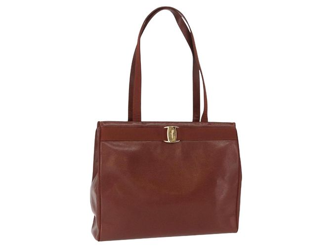 Bolsa Tote Vala de Couro Marrom e Ouro Auth BA8853 da Salvatore Ferragamo