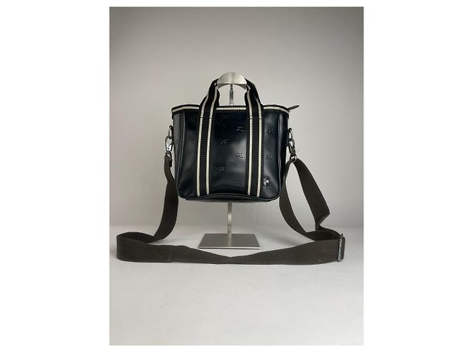 Vintage Courreges Paris 2-Wege Monogramm Handtasche Schwarz Weiß
