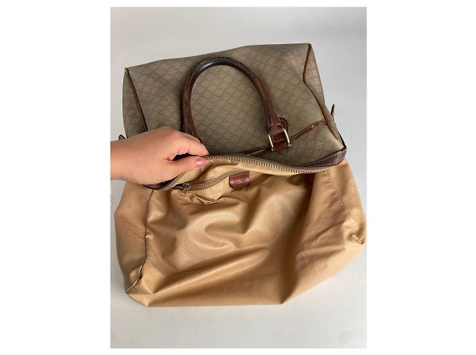 Triomphe Céline Vintage Celine Leather Monogram Handbag Beige Brown