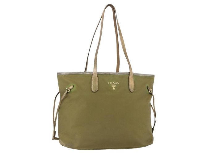 PRADA Handtasche Nylon Khaki Gold Auth 159131 Golden