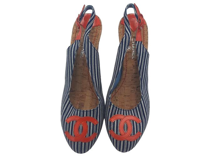 Chanel High Heels Blau Stoff