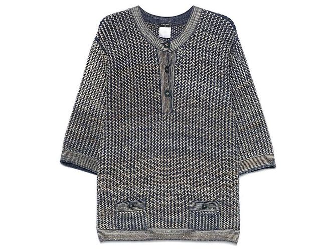 Chanel Strickpullover in Blau und Beige - 2000er Sand 