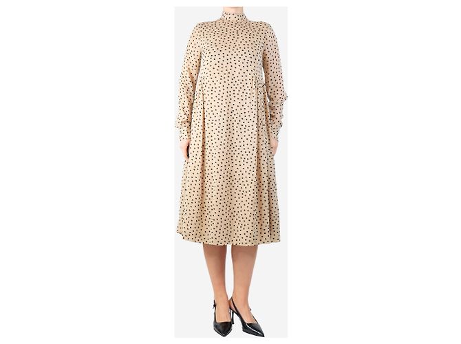 Ganni Beige Pünktchen-Midikleid - Größe