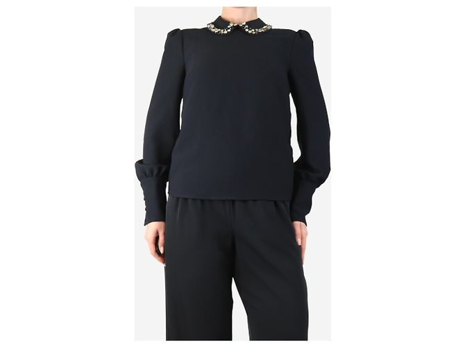 Red Valentino Schwarzes Diamantkragen-Top - Größe UK 8