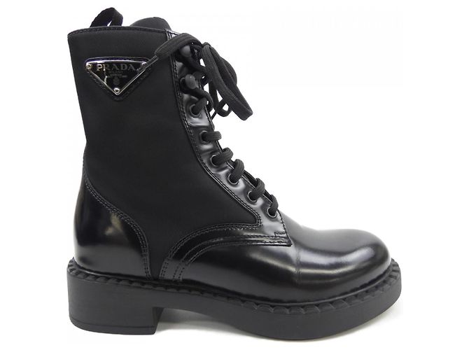 Botas de couro escovado Prada 3LF7 Preto