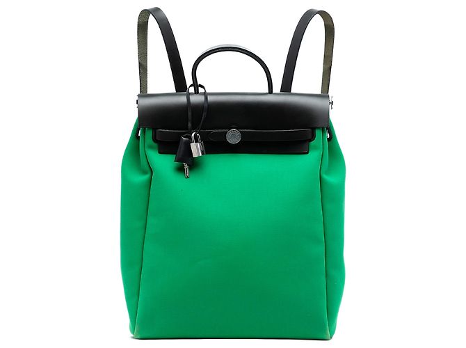 Hermès Green Toile Herbag A Dos Zip Retourne Rucksack Grün