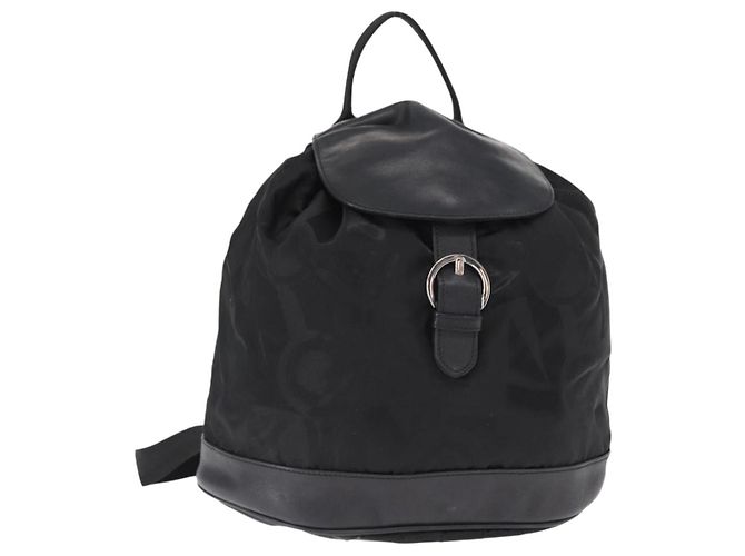 Zaino Gancini in nylon nero e argento Salvatore Ferragamo Auth 155204