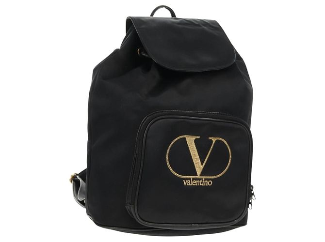 Zaino Valentino in nylon e pelle nero e oro Auth BA8694 D'oro