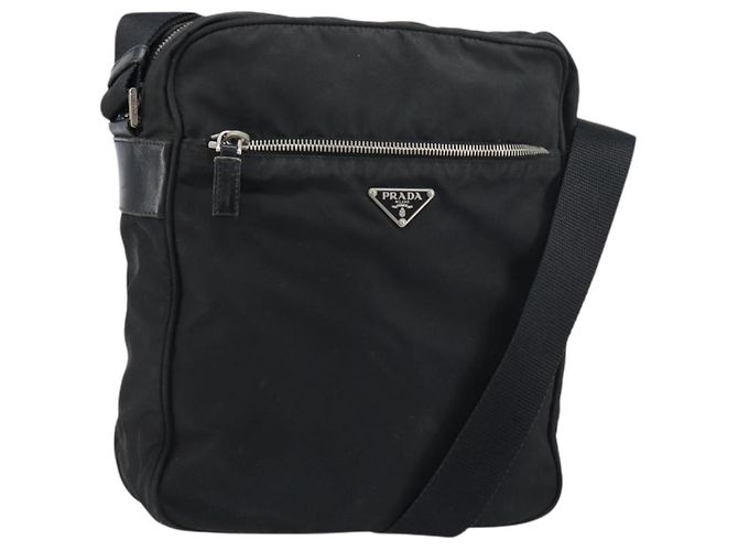 Borsa a Spalla PRADA Nylon Argento Nero Auth ep12391
