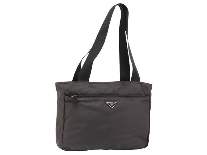 Bolso Tote PRADA de nailon gris plata auténtico mr1678 Castaño