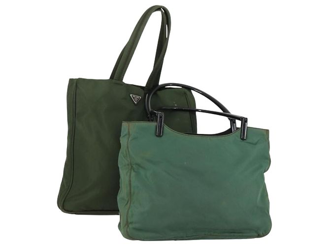 Bolsa Tote PRADA Nylon 2 Conjunto Caqui Auth 151450